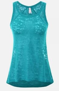 Teal flowy relaxed solid sheer loose gym tank top